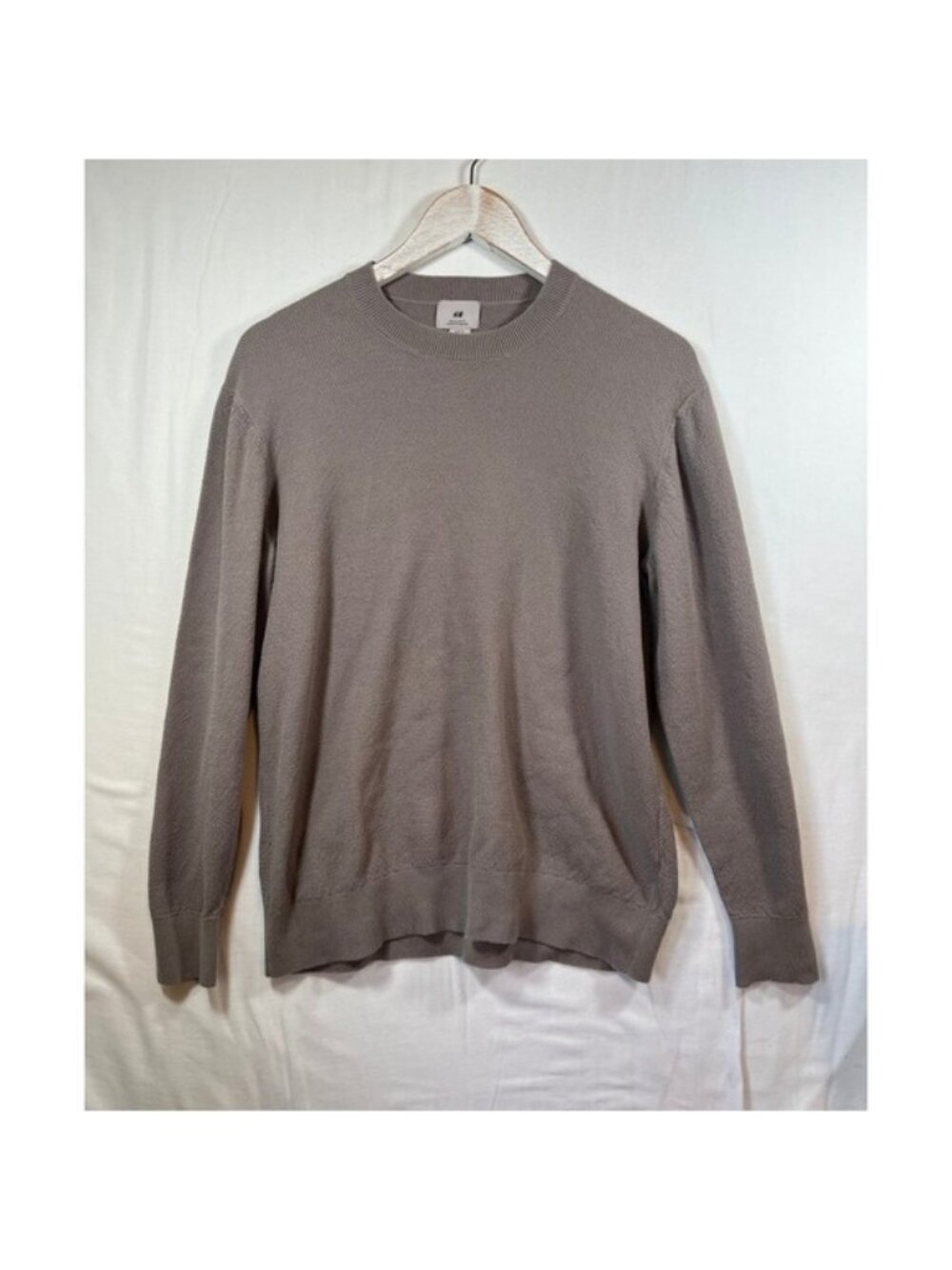 H&M Mens Regular Fit Textured Cotton Knit Crewneck‎ Sweater Taupe Brown Medium